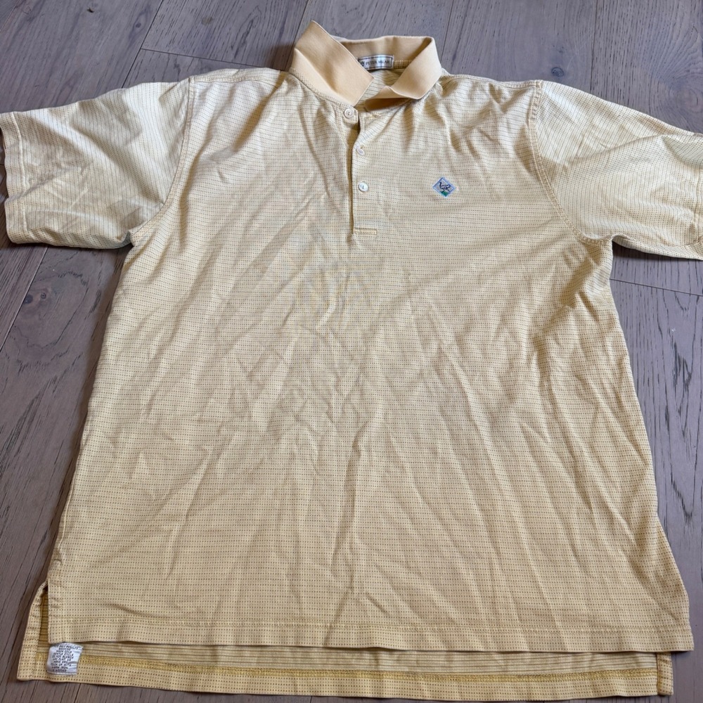 VTG Peter Millar Mens Yellow 100% Cotton Ostrich Logo Polo Shirt Large‎